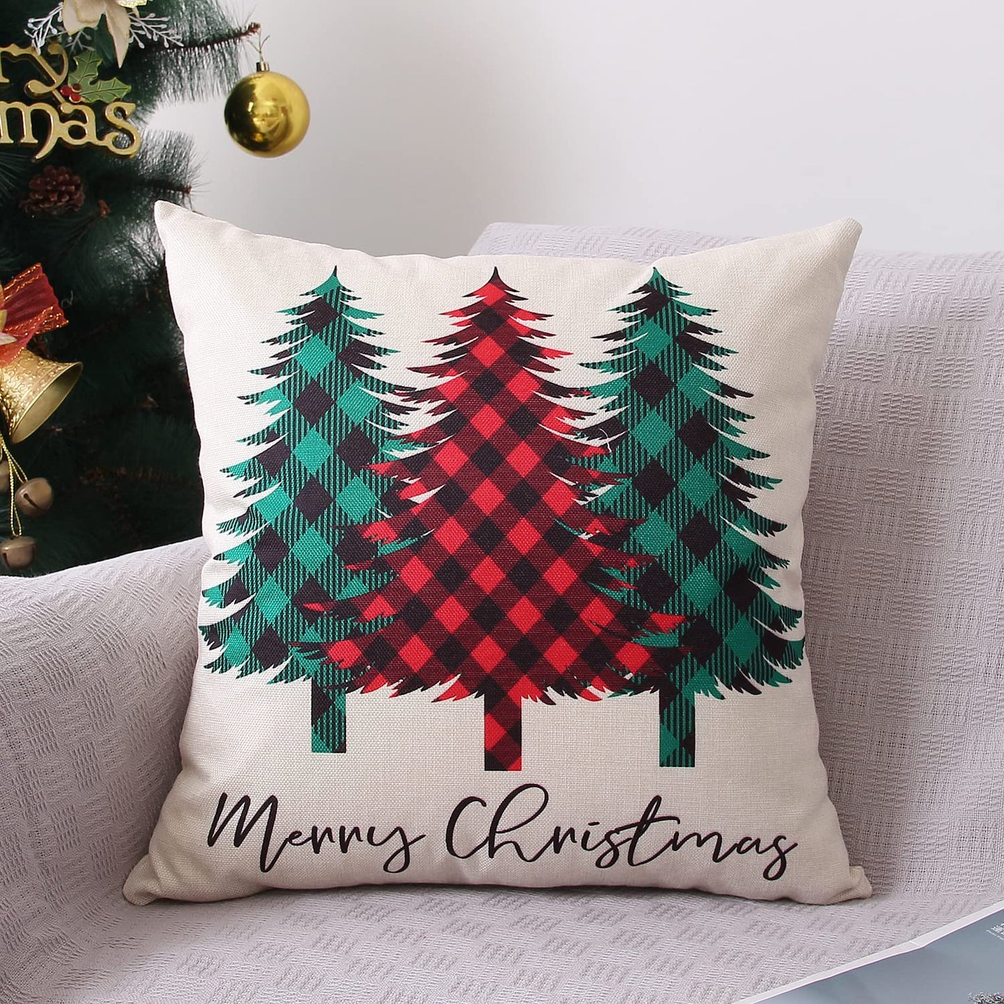 Coeufuedy Christmas Pillow Covers 18x18 Set of 4 Farmhouse Pillow Covers Holiday Rustic Linen Pillow Case Christmas Decor Pillowcase for Sofa Couch Bed and Car