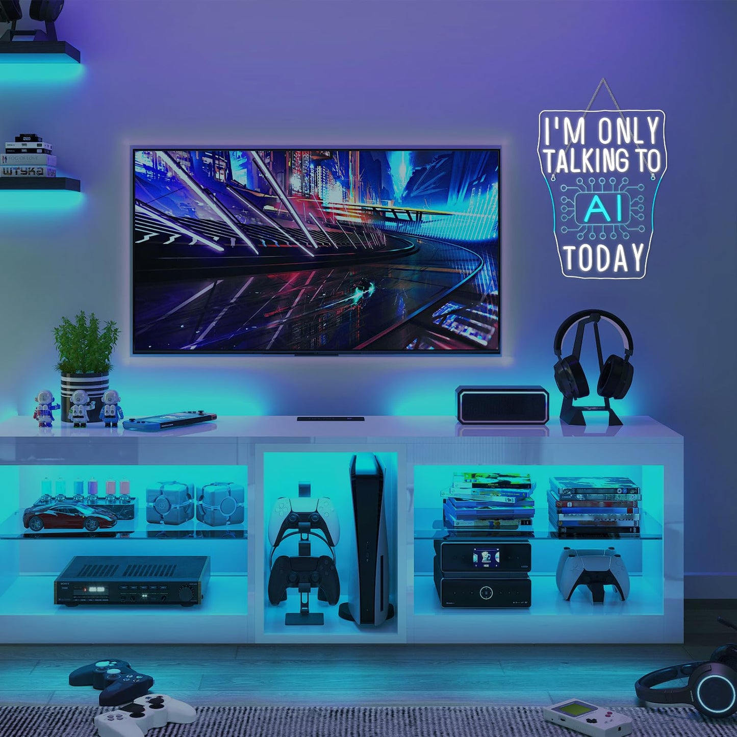 I'm Only Talking to AI Today Neon Signs for Wall Decor Futuristic Tech-Inspired Neon Light USB Powered Dimmable LED Light up Signs Perfect for Offices Gamers, Coders and AI Enthusiasts