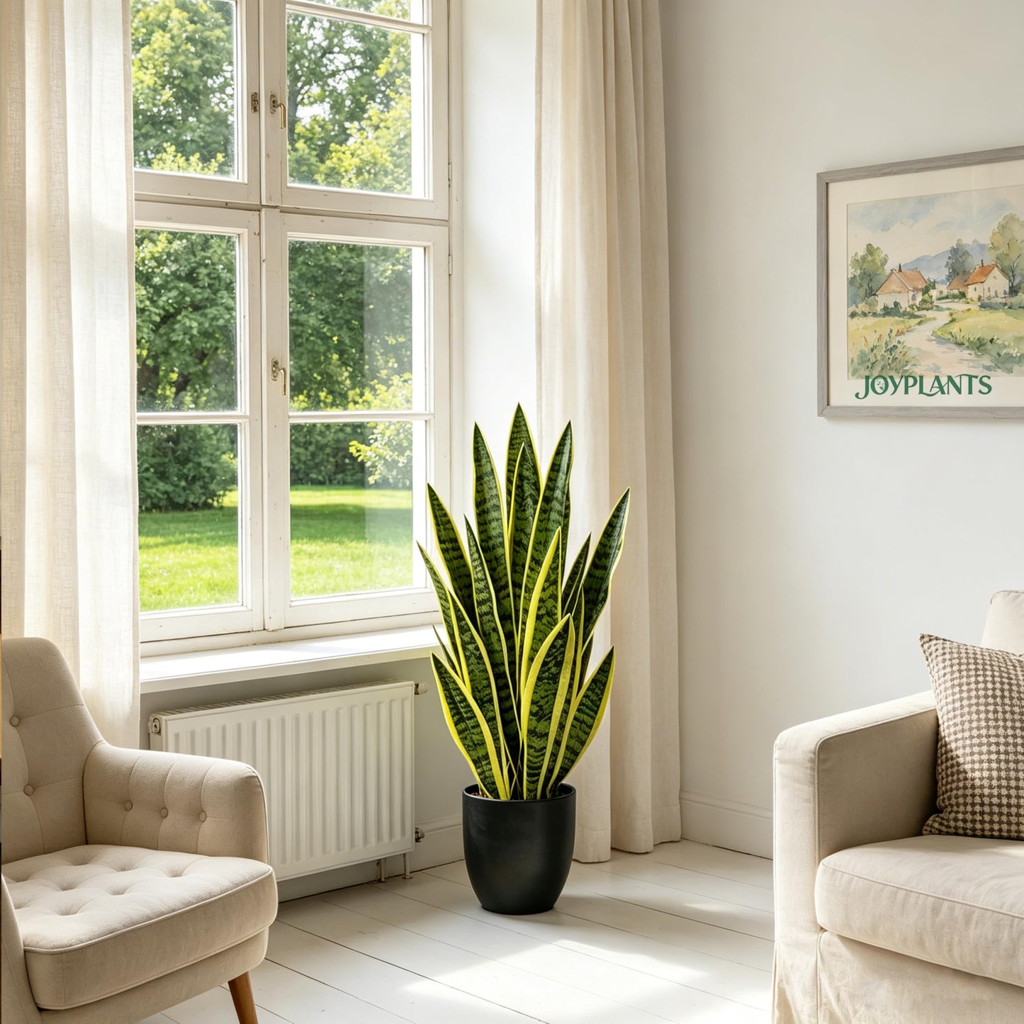 Joyplants Fake Snake Plant, 27" Fake Potted Plants with Black Pot Realistic Artificial for Home Decor, Low Maintenance No Watering Needed Faux Plants for Desk Corner Office & Pet Areas(yellow-27in)