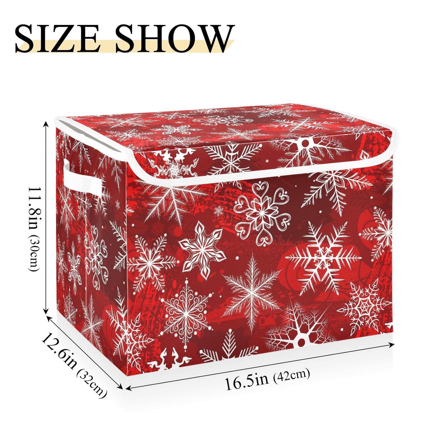 senya Christmas Baskets Collapsible Storage Bins with Lids, Christmas Red Pattern with Snowflakes Flower Storage Boxes Clothes Baskets for Organizing