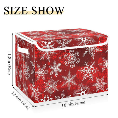 senya Christmas Baskets Collapsible Storage Bins with Lids, Christmas Red Pattern with Snowflakes Flower Storage Boxes Clothes Baskets for Organizing