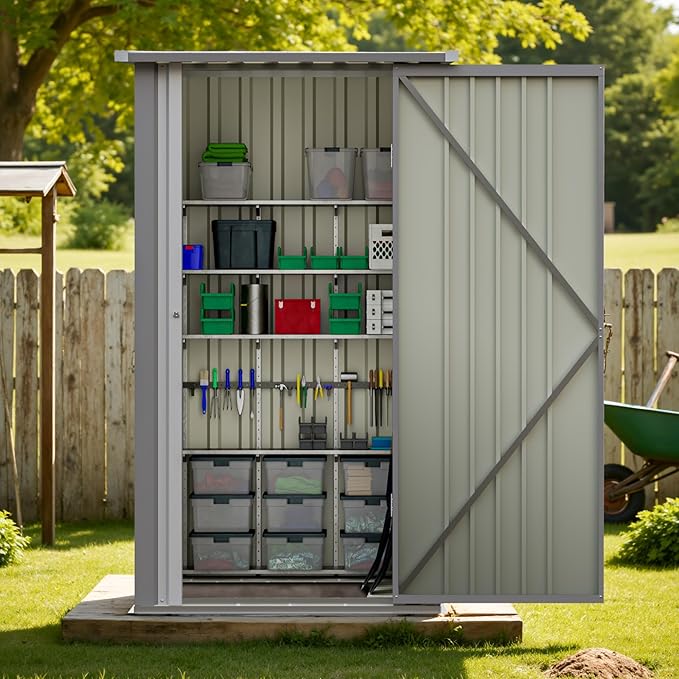 Greesum 3x3FT Outdoor Storage Shed, Small Metal Storaged Sheds with Lockable Doors, Sheds & Outdoor Storage for Backyard, Pool and Garden, Gray