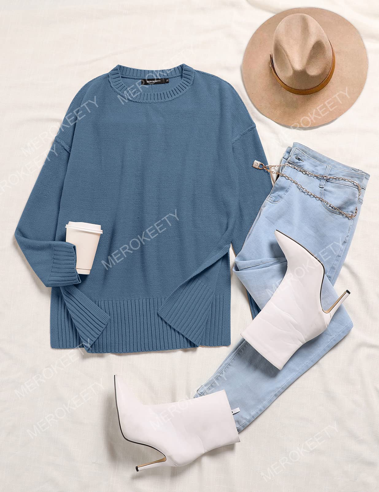 MEROKEETY Women's 2025 Fall Winter Oversized Pullover Sweater Casual Loose Crew Neck Long Sleeve Side Split Jumper Tops