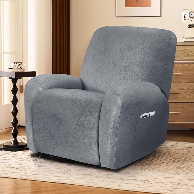 ANARACHON Leather Look Recliner Chair Covers, 4-Pieces Stretch Recliner Cover