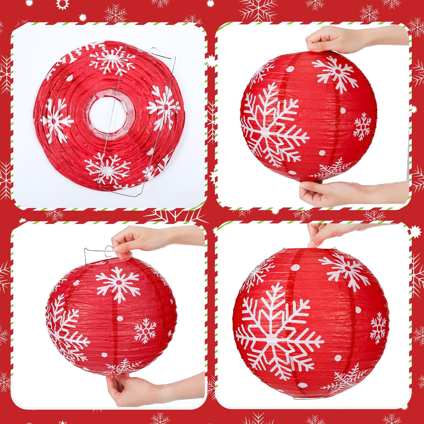 Bencailor 12 Pcs Summer Christmas Hanging Paper Lanterns Set Xmas Decorative Party Round Hanging Lamps for Summer Xmas Home Decoration Supplies Props Holiday Decor(12 Inch,Noble)