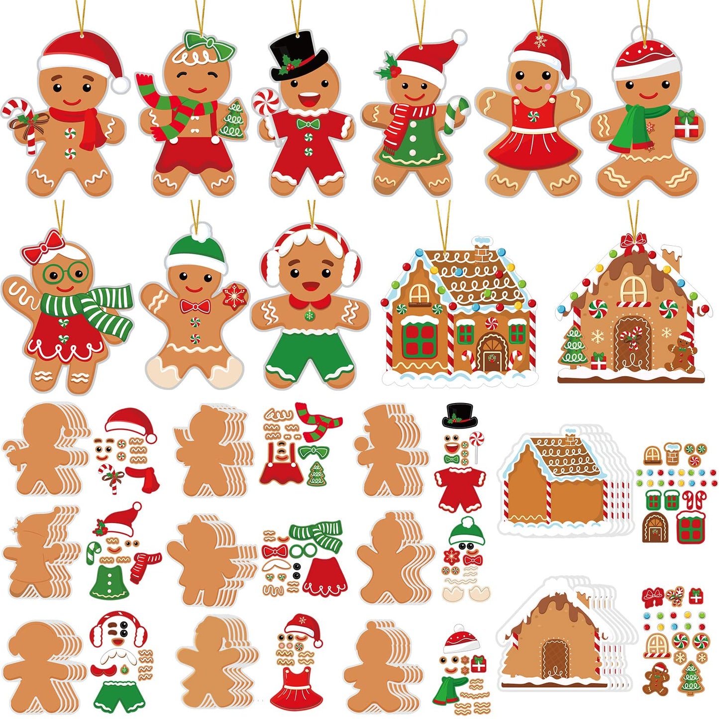 55 Pcs Christmas Crafts Kits for Kids DIY Gingerbread Ornaments Kit Make Your Own Gingerbread Man Arts and Crafts Projects for Kids Ages 3 4 5 6 8 10