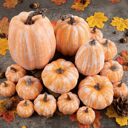 Benjia 16 Pcs Artificial Pumpkins Fall Decorations, Large Terracotta Fake Pumpkin Decorative Foam Faux Pumpkins for Indoor Outdoor Autumn Harvest Halloween Thanksgiving Table Decorations (Terracotta)