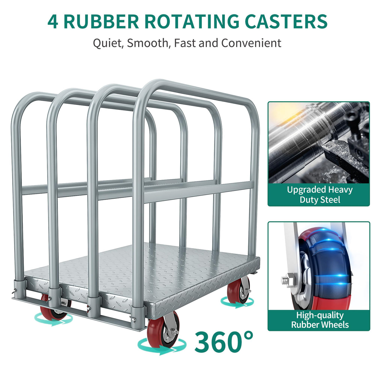 YITAHOME 2-in-1 Steel Panel Truck Cart 2200 LBS, Heavy Duty Platform Truck Carts with 4 Side Handrails, Flatbed Lumber Cart Drywall Carts with 4 Rubber Swivel Casters for Loading and Storage
