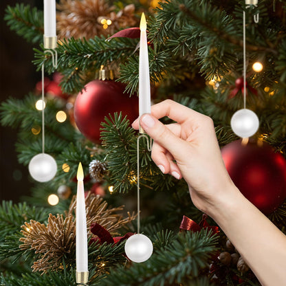LUSHARBOR Christmas Tree LED Candles, 10 Pack Battery Operated with Remote, Fake Candles for Xmas Wedding Decor with Pearl Ball Hook