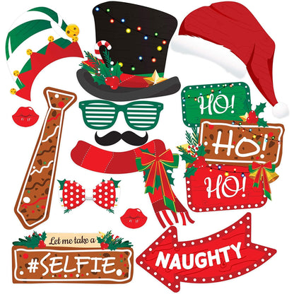 Christmas Photo Booth Props 38pc Set - Christmas Party Decorations, Party Favors, Games & Supplies for Kids Adults - Christmas Photo Props Backdrop Table Decorations Accessories