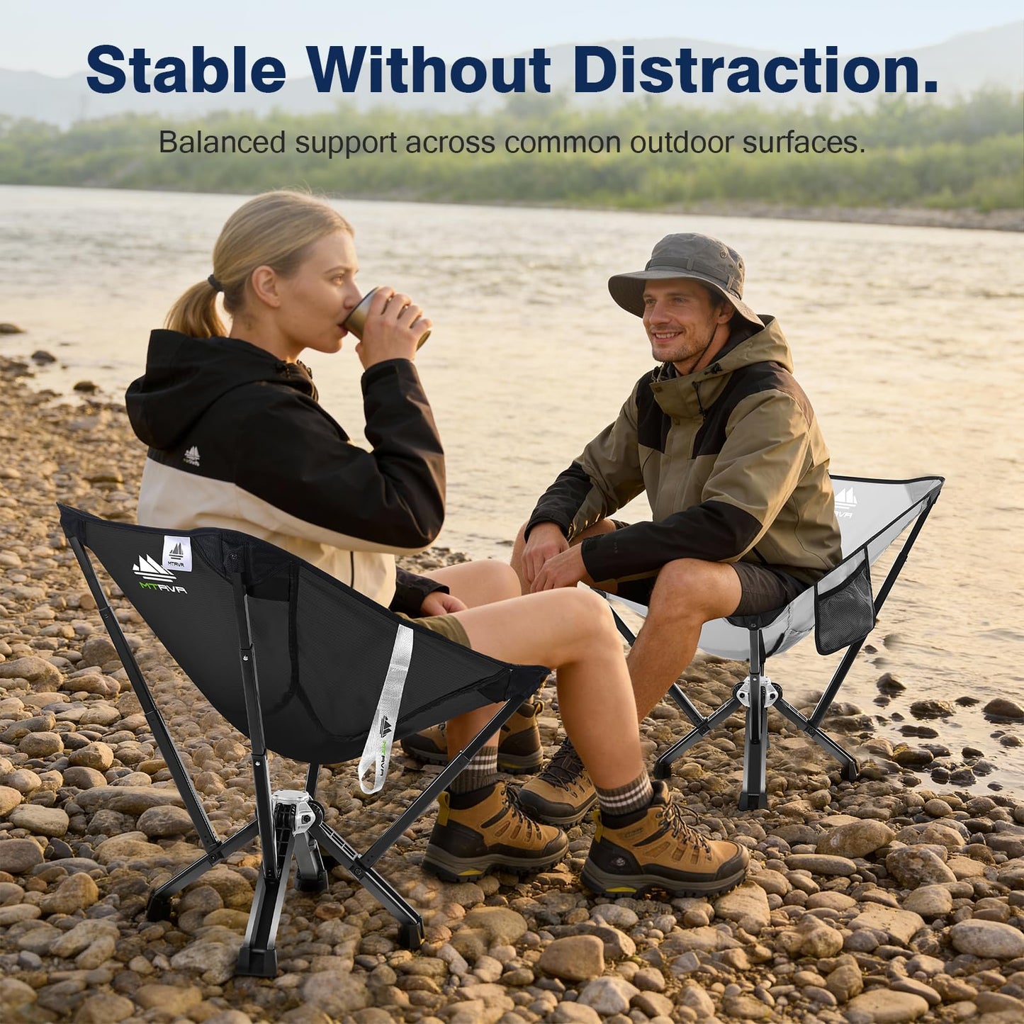 MTRVR Utility-Grade Folding Chair — Stable One-Piece Structure, Authorized Folding Structure Patent, Balanced Aluminum Support, Compact & Portable Chair for Camping, Fishing & Everyday Outdoor Use