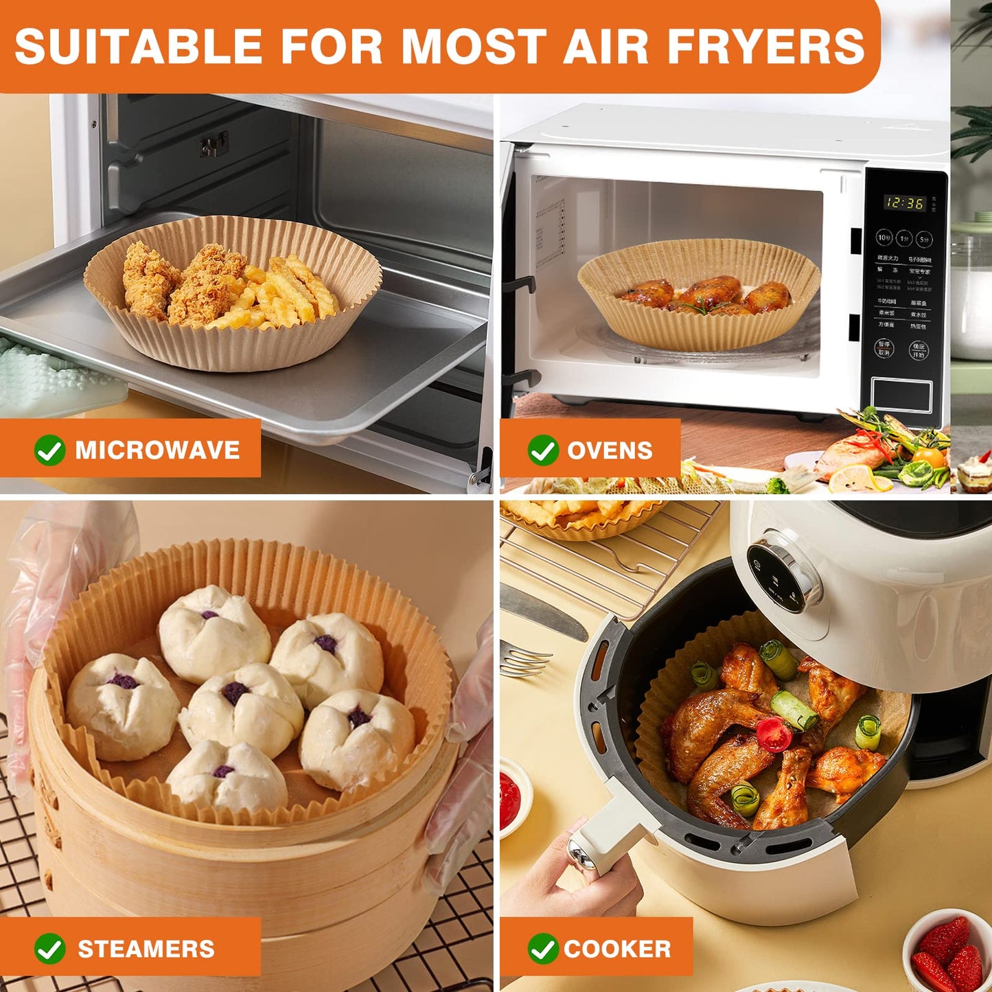 Air Fryer Paper Liners, 200pcs Air Fryer Liners Disposable, 8" Square Baking Liner for 5-8 qt Airfryer Basket, Non-stick and Oil Proof Parchment Paper for Oven, Pans & Baking
