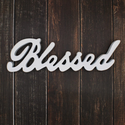 CVHOMEDECO. Blessed Sign Free Standing Wooden Words Sign for Gift and Table/Shelf/Home Wall/Office Decoration, Distressed White, 15 x 4-1/4 x 1 Inch