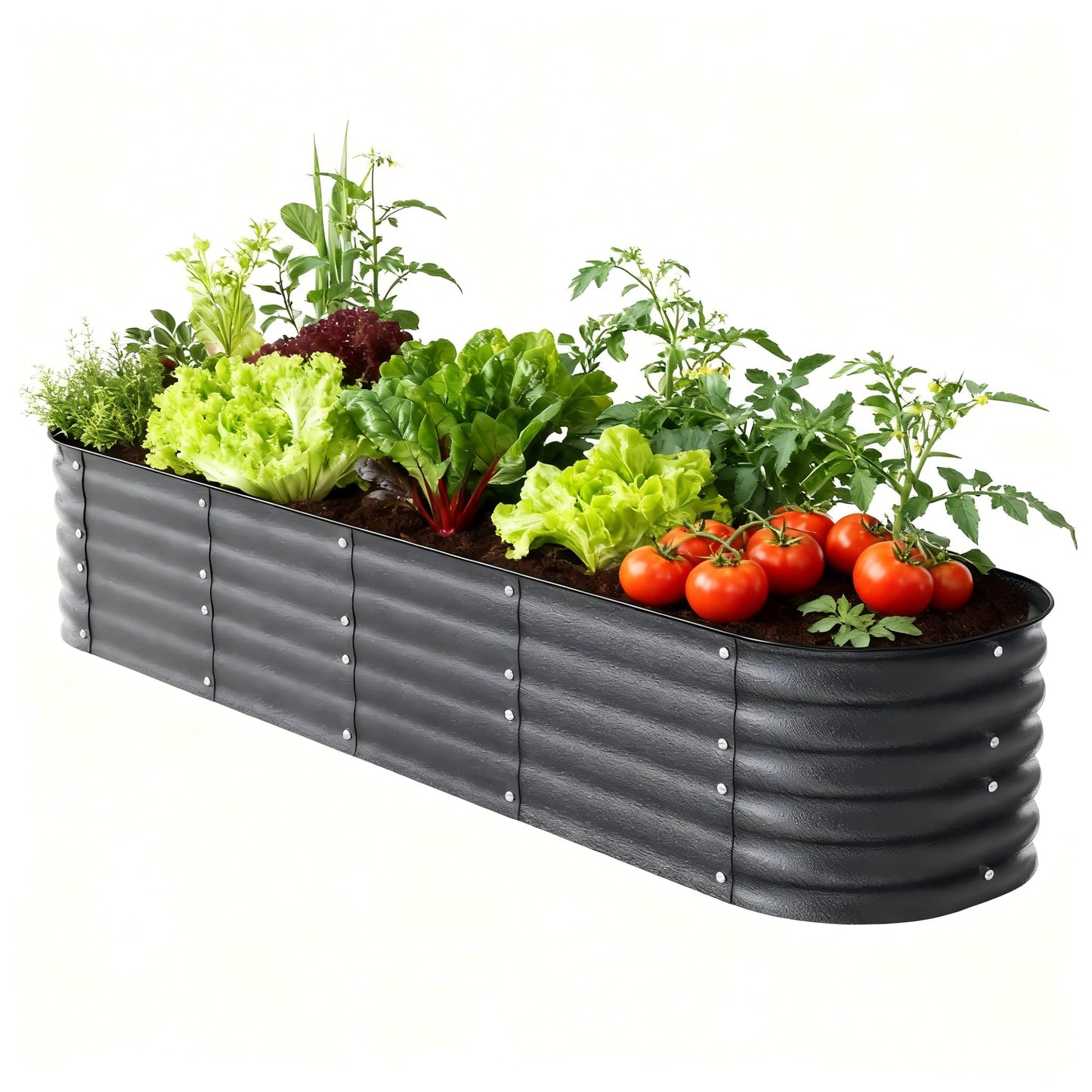 FarmGeo Raised Garden Bed Kit 8 x 2 x 1.4 ft, 9-in-1 Modular Metal Raised Garden Bed Outdoor, Powder-Coated Galvanized Planter Box for Vegetables, Herbs and Flowers (Cracked Silver)