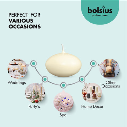 BOLSIUS Unscented 1.75" Floating Candles - Pure Rich Creamy Ivory, 40 Set - Smokeless, European Quality - Imbue Breathtaking Ambiance for Romantic Wedding Centerpieces, Decorations, Holiday Parties