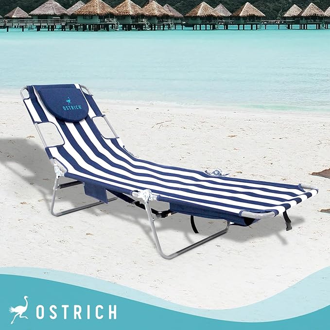 Ostrich Chaise Lounge Blue and White Striped