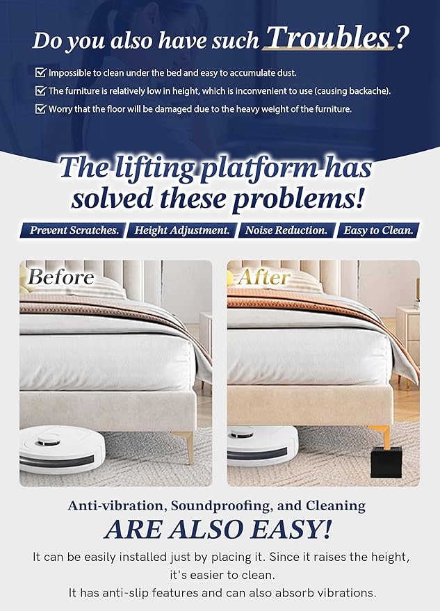 EclatBain Bed Risers Furniture Risers Heavy-Duty Rectangular Adjustable Block