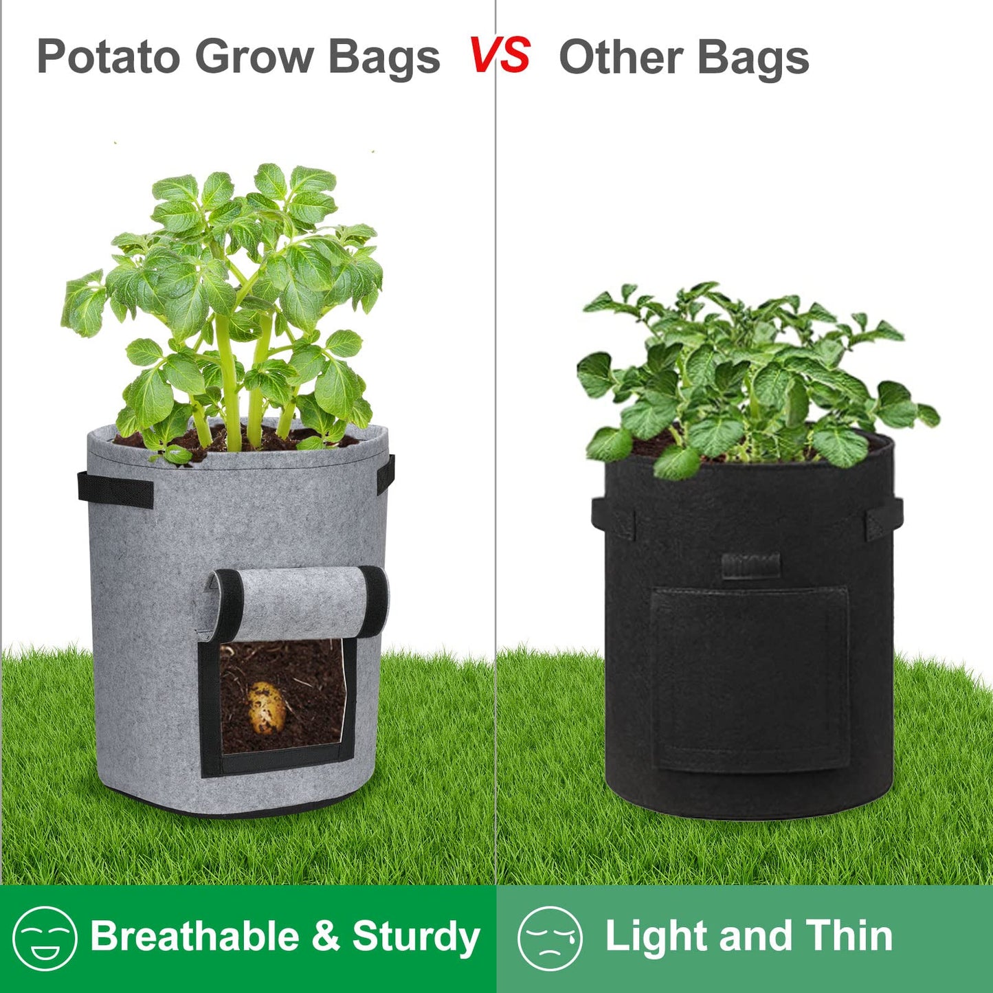 DiCandle 4 Pack 10 Gallon Potato Growing Bags with Flap, Breathable & Durable, Nonwoven Fabric, Ideal for Indoor/Outdoor Use