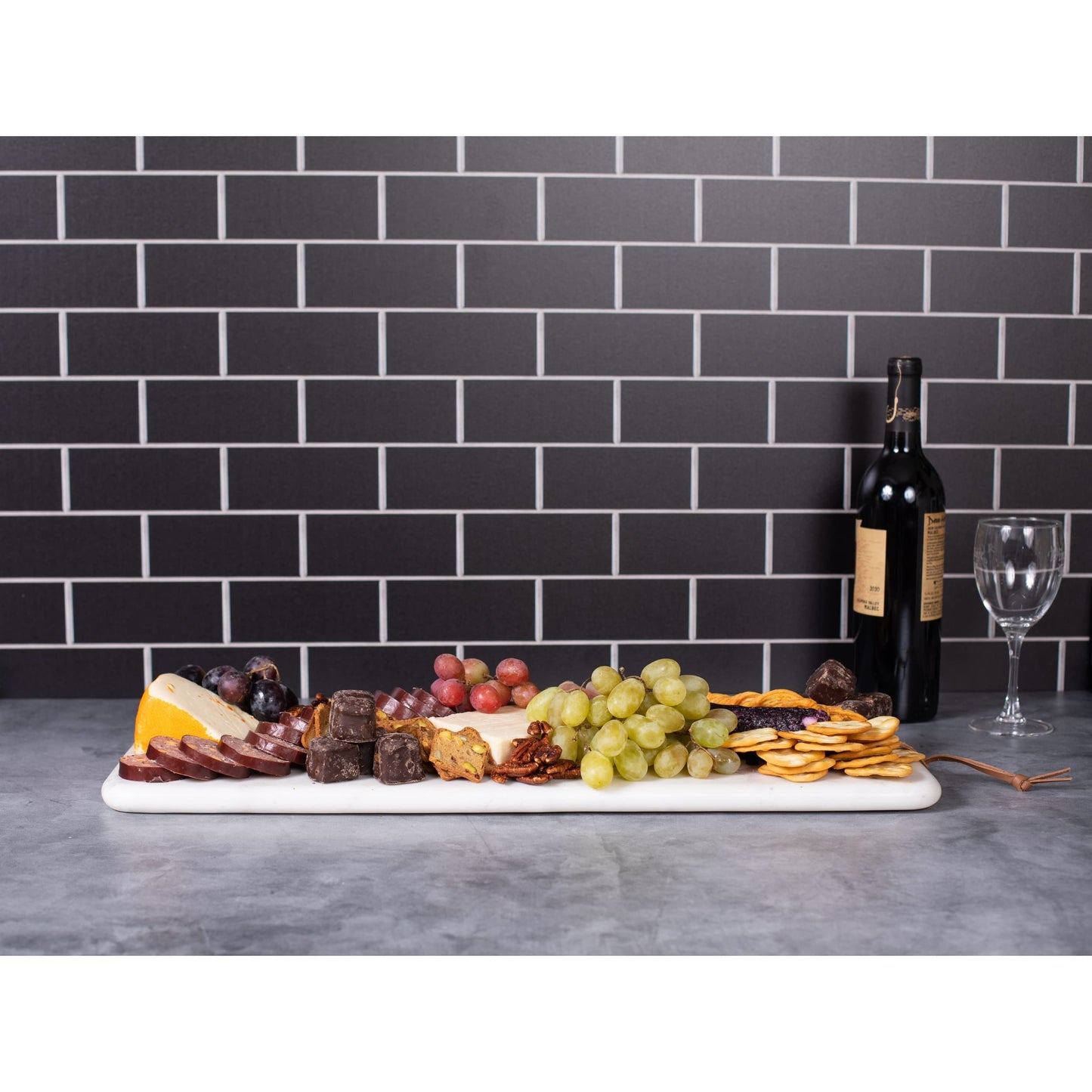 BIRDROCK HOME 23" Marble Serving Board - Charcuterie Board for Party Appetizers - Kitchen Platter for Food - Pizza Fruit Display - White