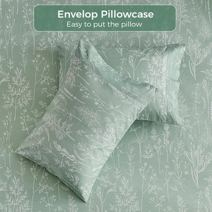 Tokokimo Floral Sheets Set King Size, 16 inches Deep Pocket Fitted Sheet, Flat Sheet & Envelope Closure Pillowcases, Soft Breathable Microfiber Sheet Set 4-Piece, Green and White Leaf Floral