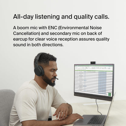 Belkin SoundForm Adapt Wireless Over-Ear Headset, Headphones for Work, Play, Gaming, & Travel w/Built-in Boom Microphone, 45H Battery Life - Compatible with iPhone, iPad, Galaxy, and More - Black