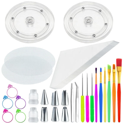 56 PCS Cookie Decorating Kit Supplies Including Acrylic Turntable Decoration Brushes Scribe Needle Piping Bags Icing Tips for Cookie Cupcake Cake Decorations