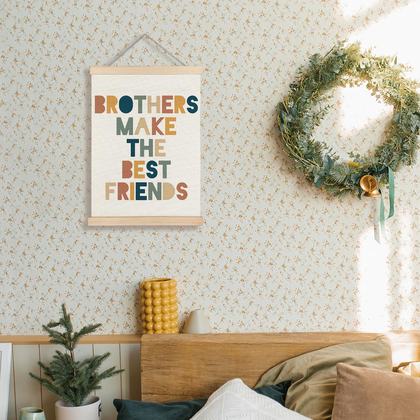 Supwhd Boys Room Decor, Nursery Wall Decor, Brothers Make The Best Friends Wall Art Poster Hanger Frame for Nursery Toddler Baby Little Boys Bedroom Playroom Game Room, 12x16 Inches