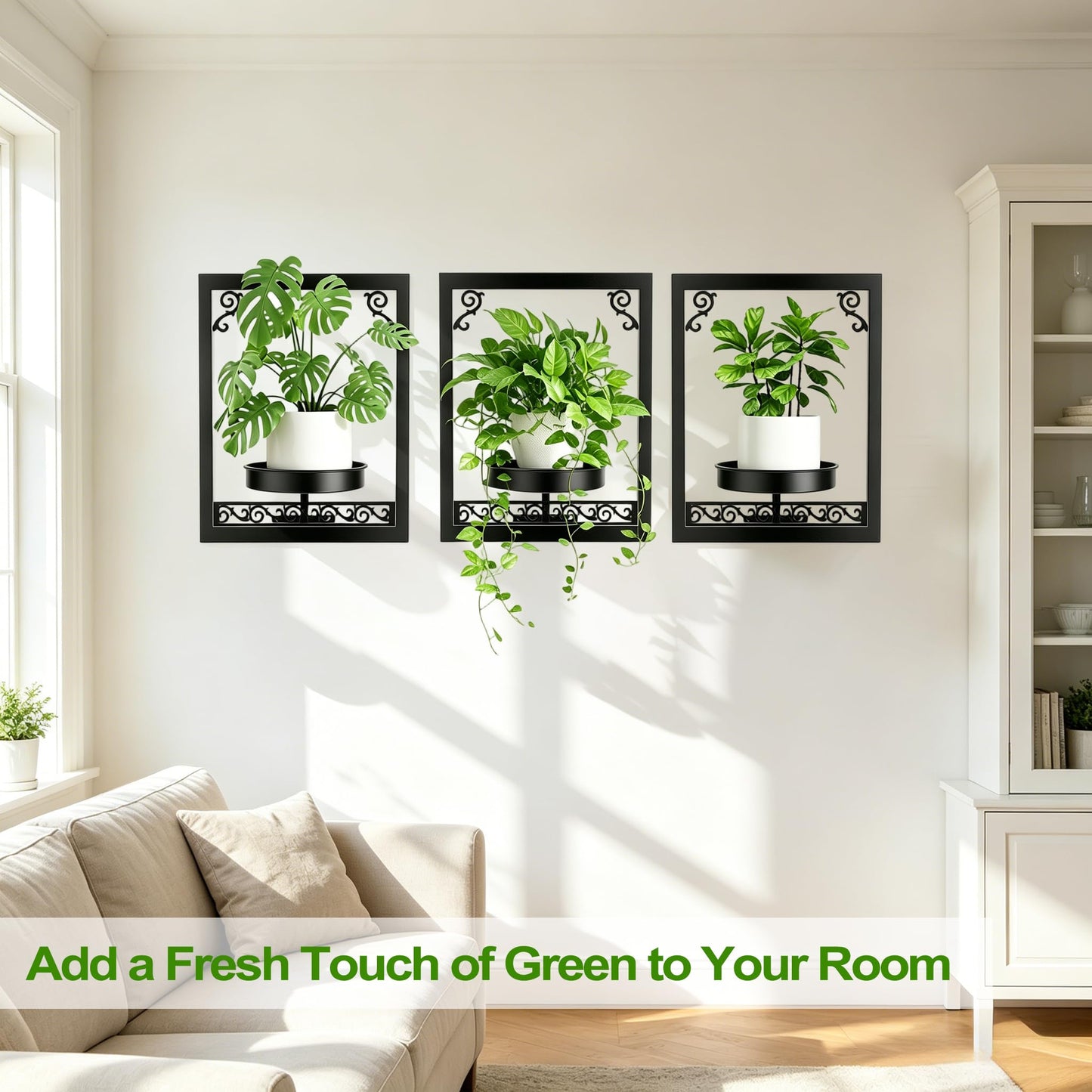 WGFKVAS Wall Plant Holder Set of 3, Picture Frame Plant Holder, Rustproof Holder Metal Modern Style Home Gardening Wall Decor for Living Room Bedroom, Entryway, Black