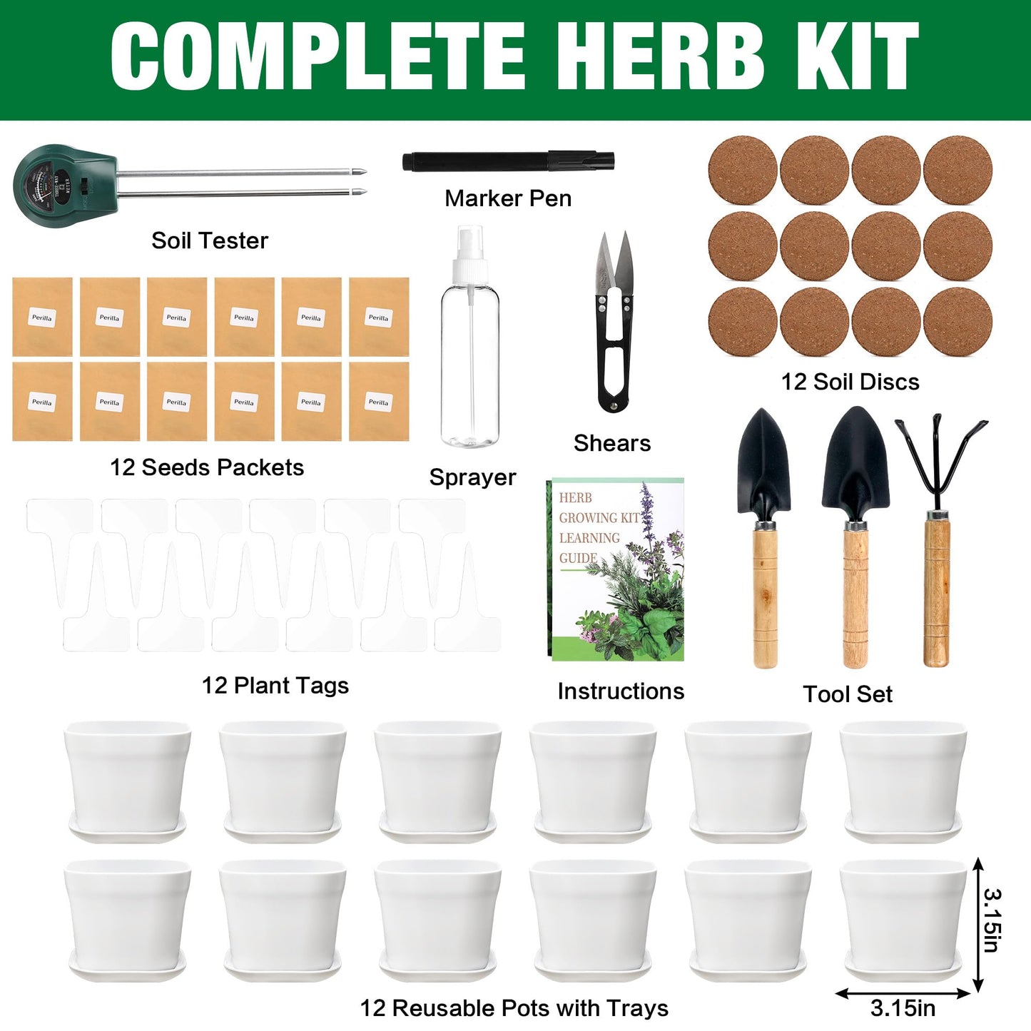 12 Herb Garden Kit Indoor - 42 Pcs Complete Kitchen Window Herbs Seeds Growing Starter Set Kit Gardening Gift Birthday Housewarming Christmas Gift for Women Her Mom Men Home Chefs Gardener Beginner