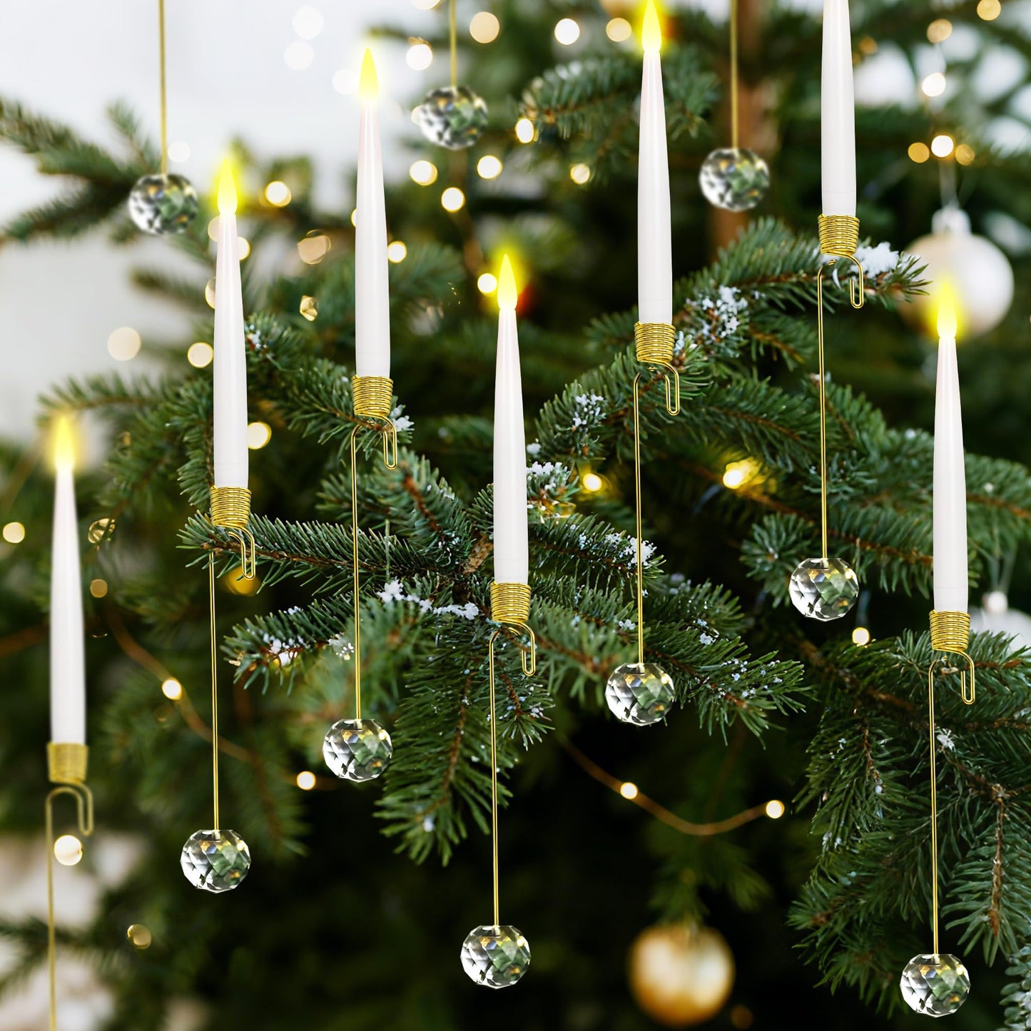 JOIONE Flameless Christmas Tree Candles with Remote, 12 Pack Battery Operated LED Candles for Christmas Tree Flickering Flame for Xmas Indoor Decor - Clear Crystal Ball