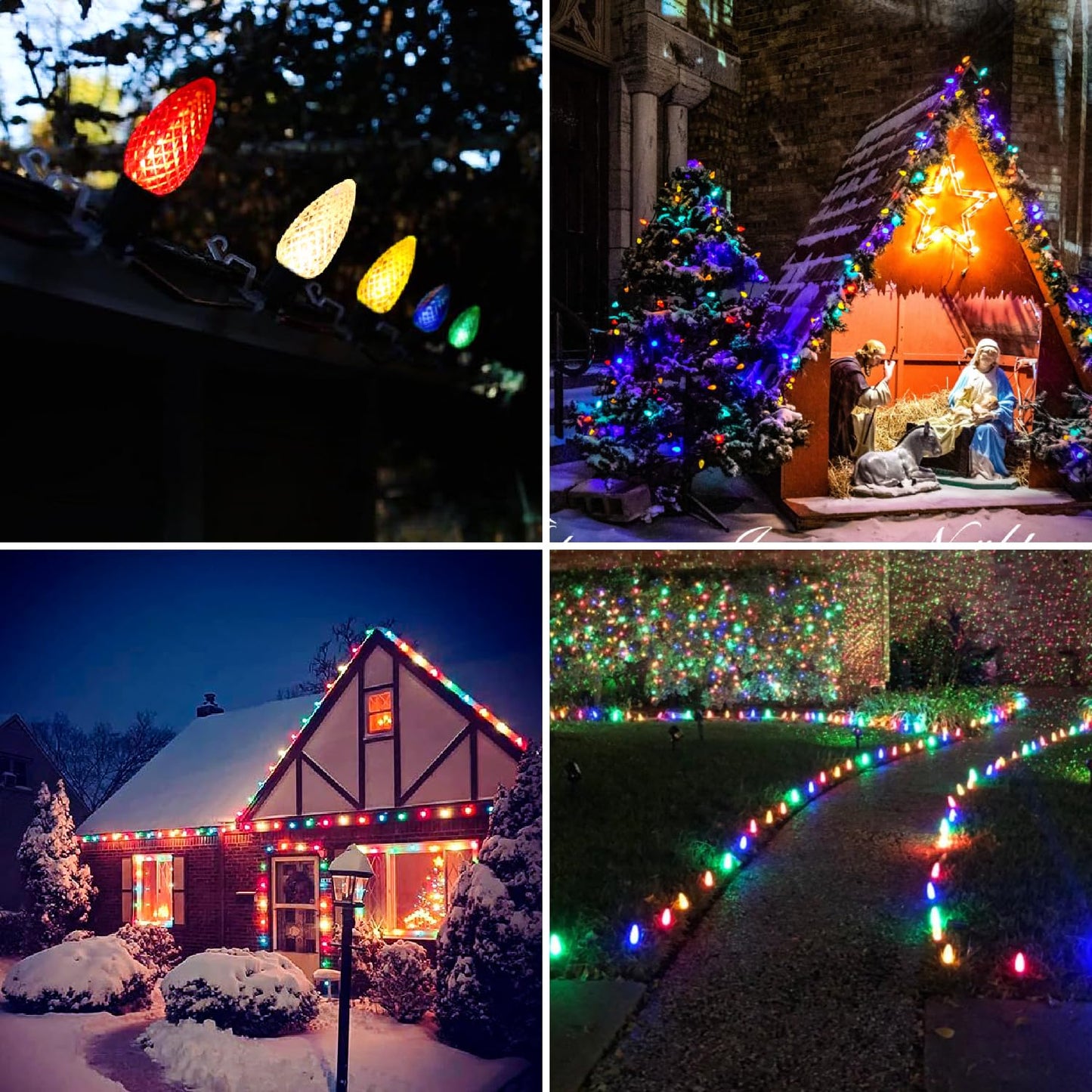 EMYMLITE 50 Pack Multicolor C9 LED Christmas Light Bulbs, Waterproof E17 Base Bulbs, Commercial Grade C9 LED Outdoor Christmas Bulb for Roof House String Lights.