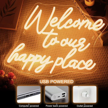 NOSUN This is Our Happy Place Neon Sign Happy Place Neon Signs for Wall Decor Dimmable Warm White LED Signs for Bedroom Classroom Man Cave Home Bar Birthday Party Game Zone Decor Neon Classroom Sign