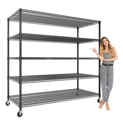 ExploreHorizon 5-Tier Metal Storage Shelving Unit, 3300 Lbs Load Capacity Heavy-Duty Shelf Organizer, Adjustable Wire Rack Shelves for Garage, Pantry & Kitchen, 82.6" h x 59" w x 23.6" d