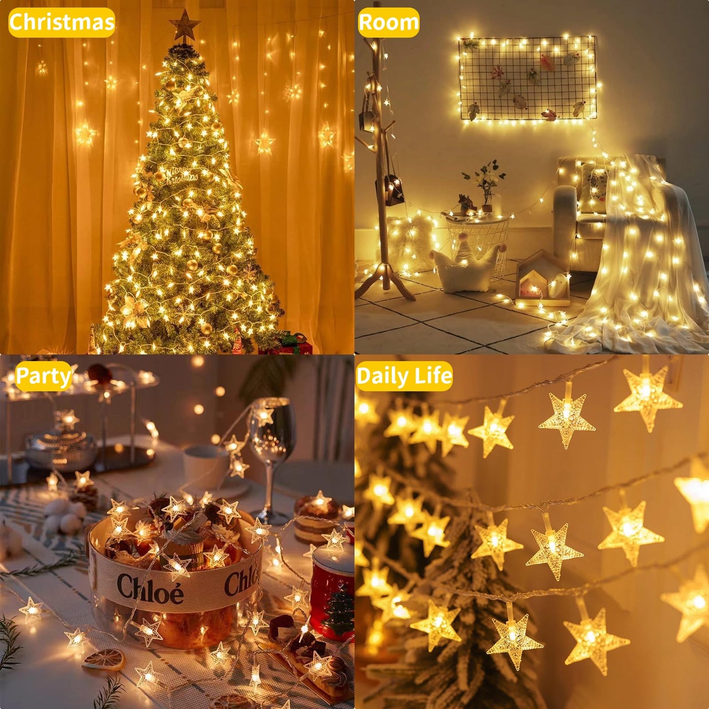 Yoitomehy Star String Lights Battery Operated, 17 ft 50 LEDs, Christmas Fairy Lights, String Lights Battery Powered for Kids Bedroom Wedding Mantel Patio Dorm Decor, Warm White