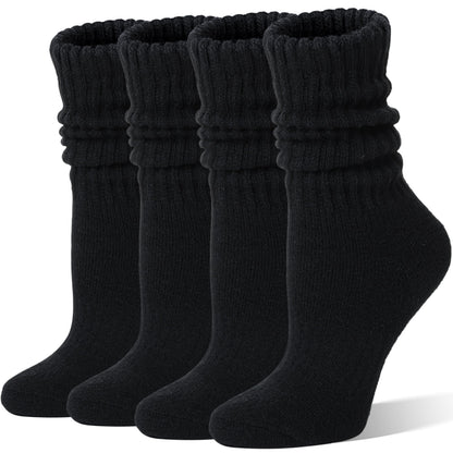 EBMORE Womens Black Merino Wool Slouchy Boot Socks Thermal Warm Winter Thick Scrunch Slouch Cozy Crew Gifts Socks 4 Pairs Stocking Stuffers(Black,M)