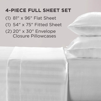 Juicy Couture Silky Satin Damask Sheet Set - Luxury White Bedding - Smooth Striped Sheets - Full Size