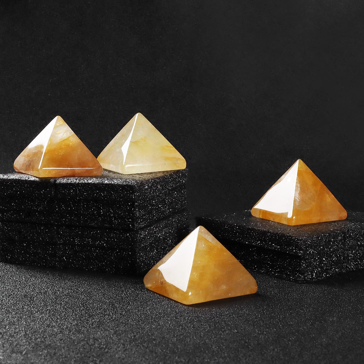 SMQ 1.6" Citrine Crystal Orgone Pyramid Chakra Stones,Hand Carved Gemstone Positive Engrgy Generator,Reiki Healing Pyramid Protection Crystals Figurine Decoration