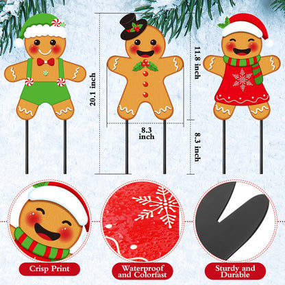 Drydiet 3 Pack Metal Christmas Yard Signs Decor Xmas Yard Stakes Outdoor with Stakes for Holiday Outdoor Garden Lawn Pathway Decoration(Gingerbread Man)