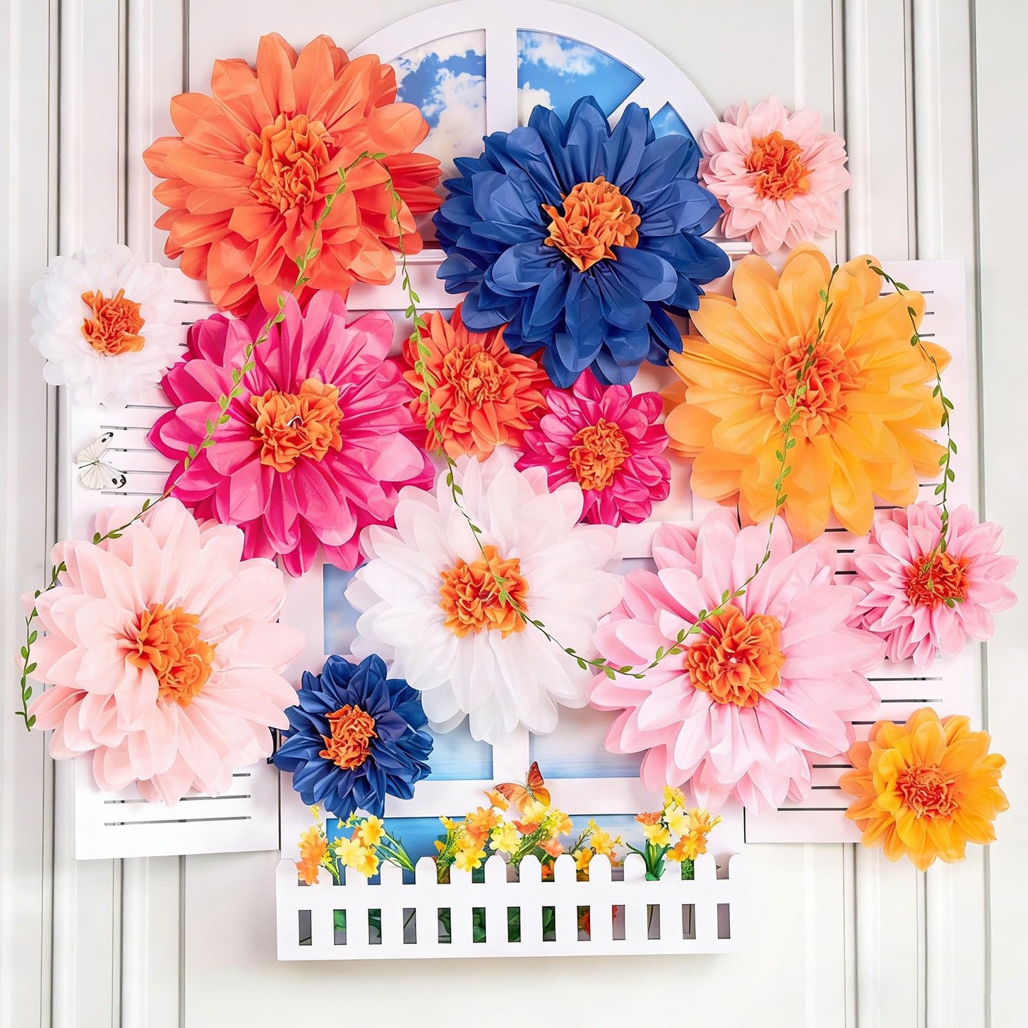 OBBOLO Wildflower Paper Flowers, 14 Pcs Paper Flowers Decorations for Wall, 8 in, 14 Inch Tissue Paper Flower for Wedding Party Baby Bridal Shower Nursery Wall Decor Bulletin Board Classroom