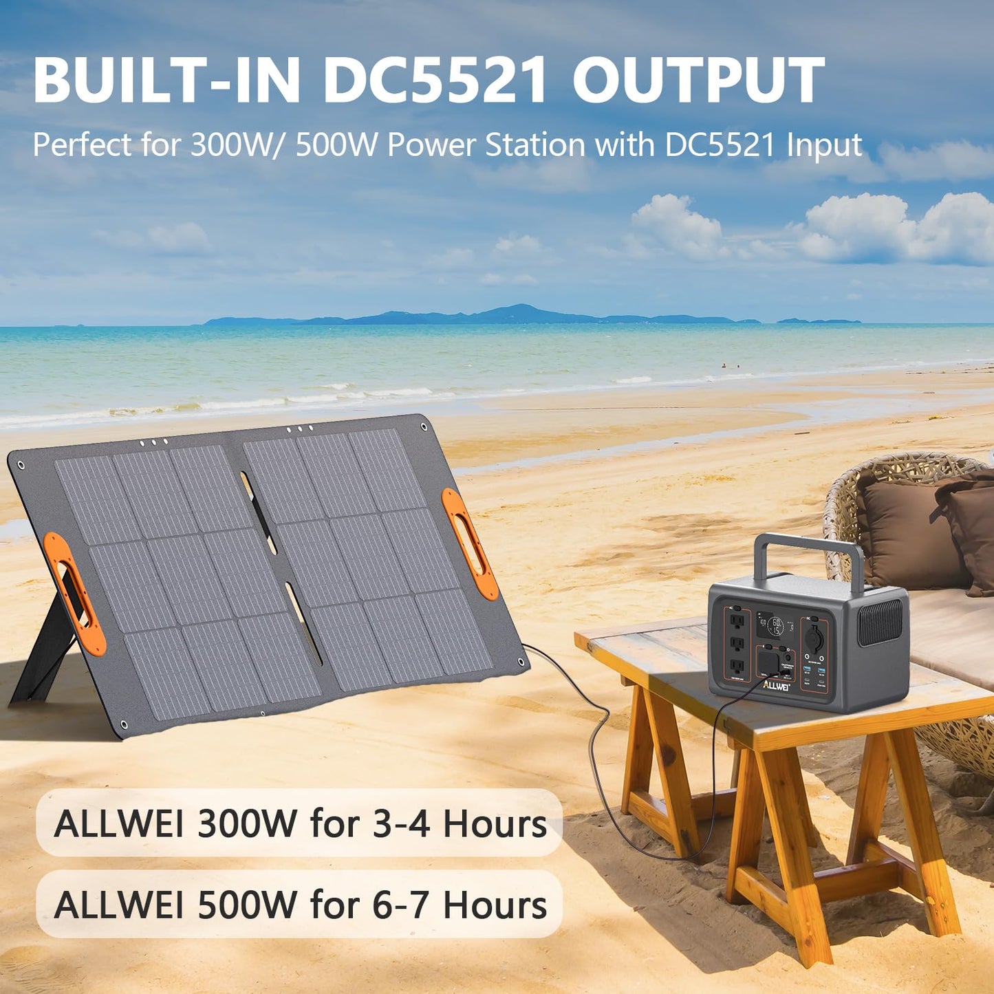 ALLWEI 100W Portable Solar Panel for 300/500 Power Station Solar Generator, 18V Solar Battery Charger with Adjustable Kickstand, Waterproof IP68 for RV Camping Trip Outdoor