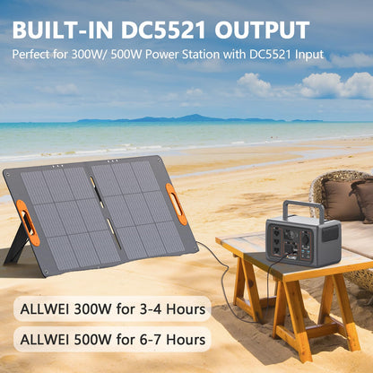 ALLWEI 100W Portable Solar Panel for 300/500 Power Station Solar Generator, 18V Solar Battery Charger with Adjustable Kickstand, Waterproof IP68 for RV Camping Trip Outdoor