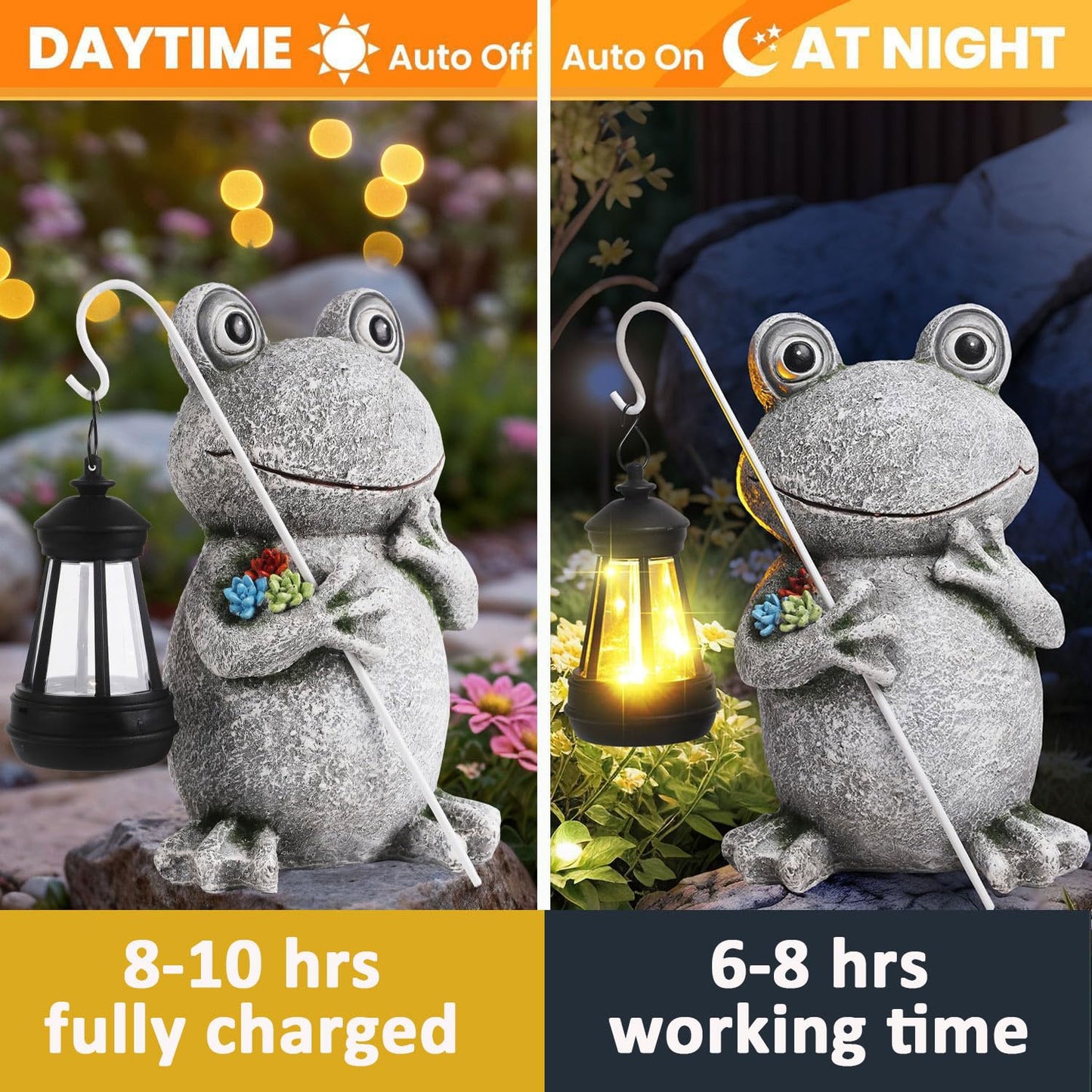 YHSOLAR Frog Solar Garden Statues, Resin Frog Figurine Decorations, Outdoor Frog Decor Art for Lawn,Yard, Unique Housewarming Gift for Garden Home