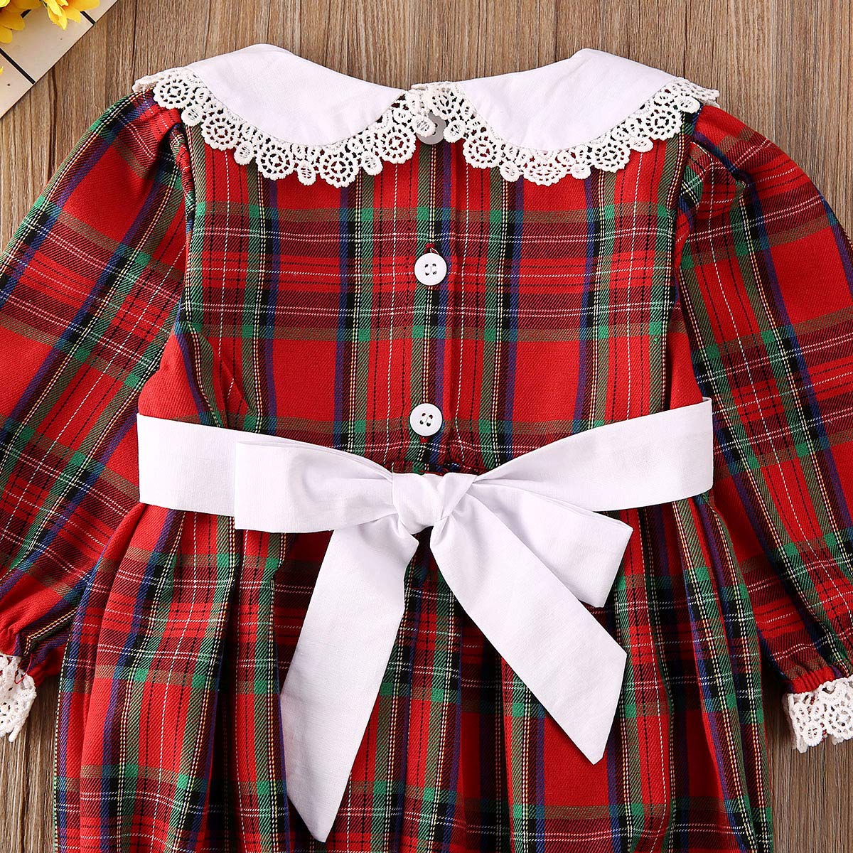 Baby Girl Christmas Dress Matching Newborn Girl Bodysuit Plaid Lace Princess Skirt Family Clothing (Romper/Long Sleeve, 0-3 Months)
