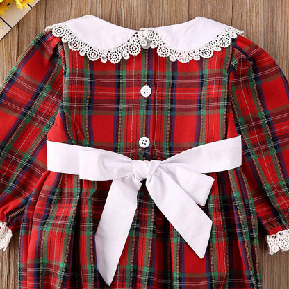 Baby Girl Christmas Dress Matching Newborn Girl Bodysuit Plaid Lace Princess Skirt Family Clothing (Romper/Long Sleeve, 12-18 Months)
