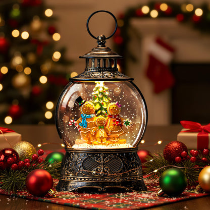 Christmas Snow Globe Water Lantern with Gingerbread Scene Battery Operated or USB Powered Musical Lighted Holiday Decoration for Tabletop Display for Family and Friends