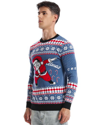 Runhit Ugly Christmas Sweater for Men Women Knitted Long Sleeve Ugly Christmas Sweater Funny Santa Pullover for Holiday M