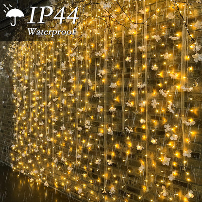 Soagrc 200 LED Warm White Curtain String Lights 9.8x6.6FT, Plug in Fairy Lights with 9 Hooks, Dimmable, Timer & 8 Modes, IP44 Waterproof, Bedroom Wall Wedding Party Christmas Indoor Outdoor Decor