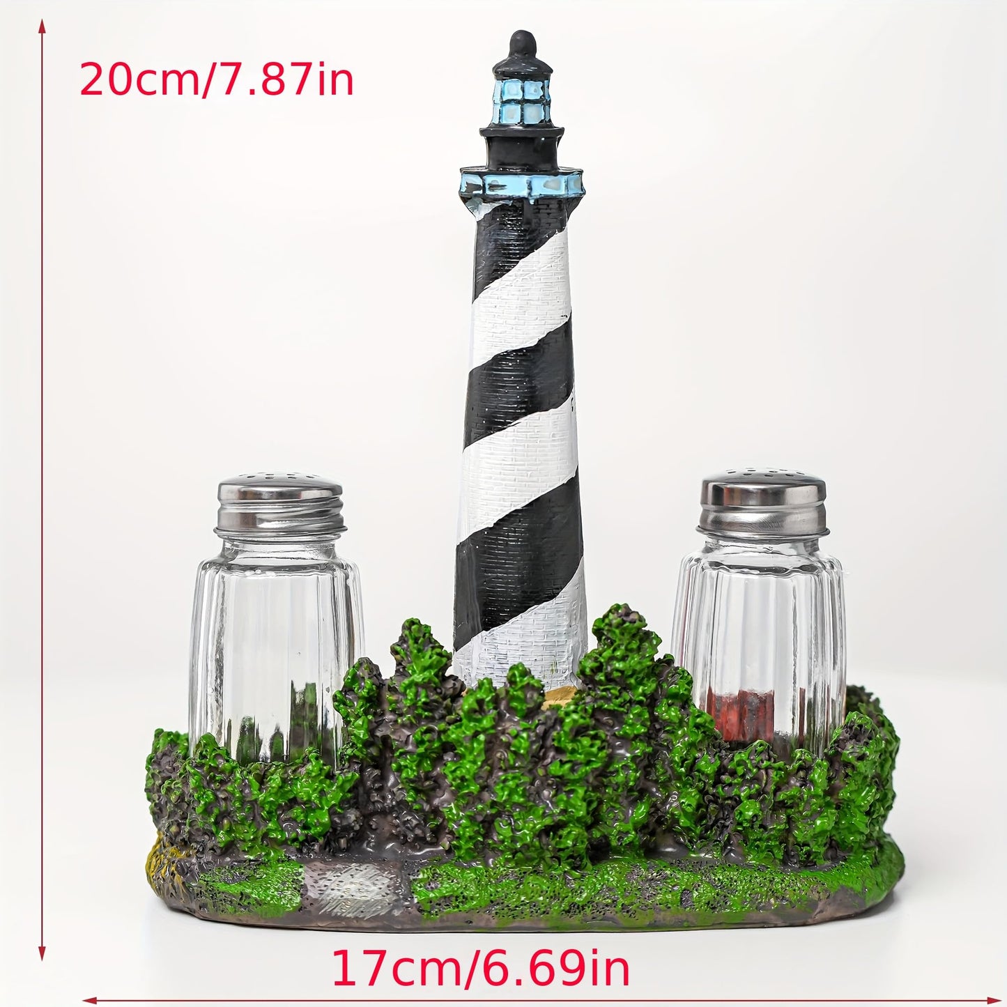 Coastal Lighthouse Salt and Pepper Shaker Set - Bodie Island Lighthouse Decor with Glass Seasoning Bottles, Nautical Kitchen Decor for Beach House, Coastal Themed Accessories and Table Centerpiece