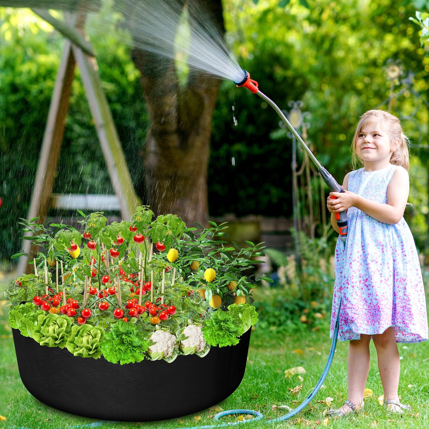 Zhehao 4 Pcs 100 Gallon Fabric Raised Planting Bed Round Garden Grow Bags Heavy Duty Breathable Fabric Raised Planter Container for Gardening Vegetables Herbs and Plants Outdoor