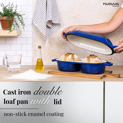 Nuovva Enamelled Cast Iron Cookware Bundle – Dutch Oven Pot with Lid & Double Bread Loaf Pan – Premium Cookware Set for Baking, Roasting & Everyday Cooking